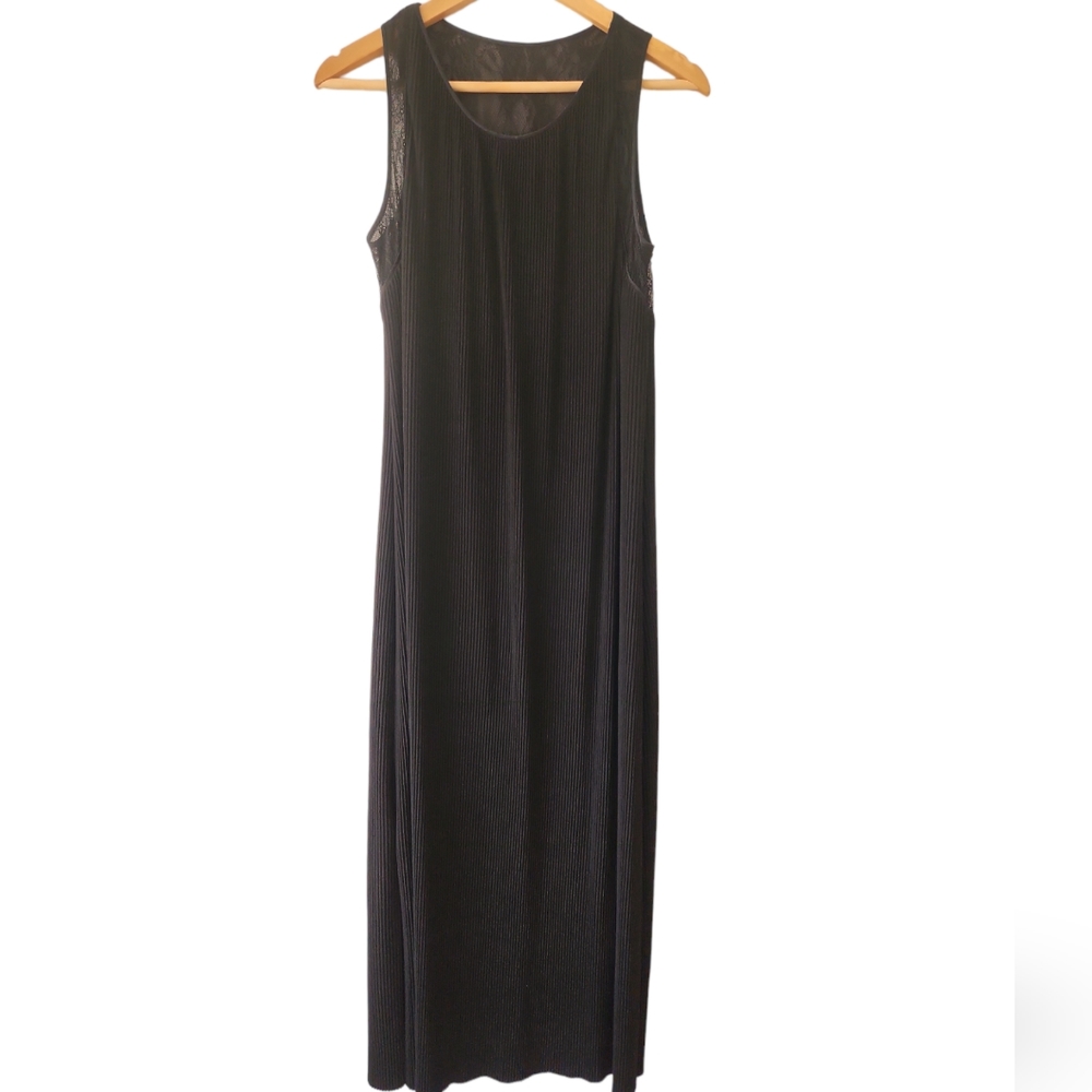Calvin Klein Black Maxi Lace & Plisse Silk Lined Dress Women's Sz 8